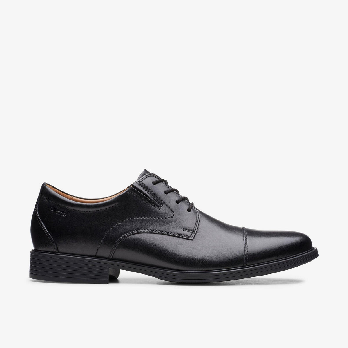 Clarks men's leather cap toe Derby dress shoe with lace-up closure and low heel
