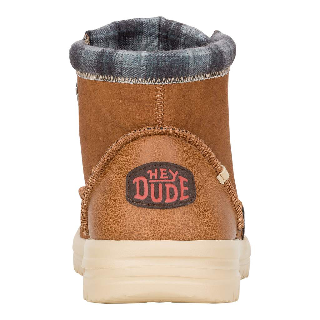 Hey Dude mens Bradley Classic boot heel in cognac brown with plaid collar