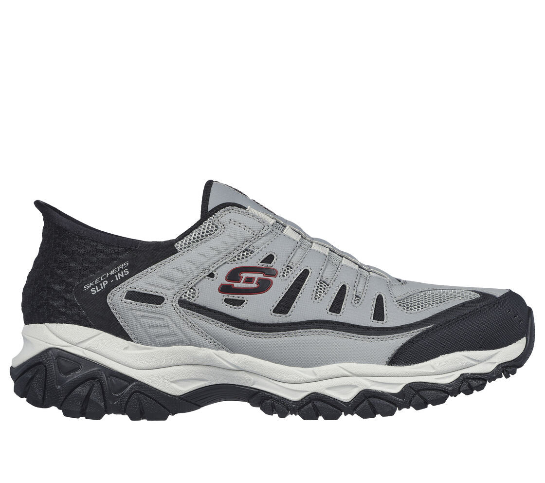 Skechers Slip-Ins Afterburn Ridgeburn mens sneaker in gray and black with rugged outsole