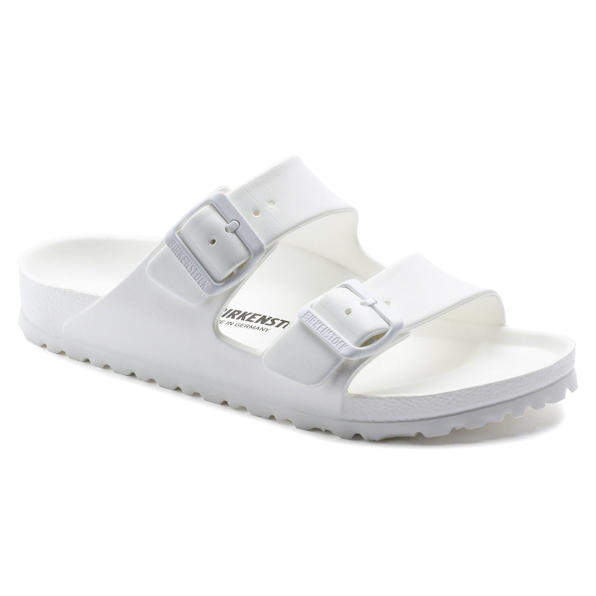Birkenstock Arizona EVA sandal in white with two adjustable buckle straps