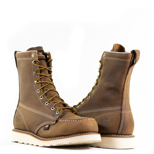 Thorogood Men's Trail 8-inch Moc Toe Safety Wedge Work Boots, front and back view