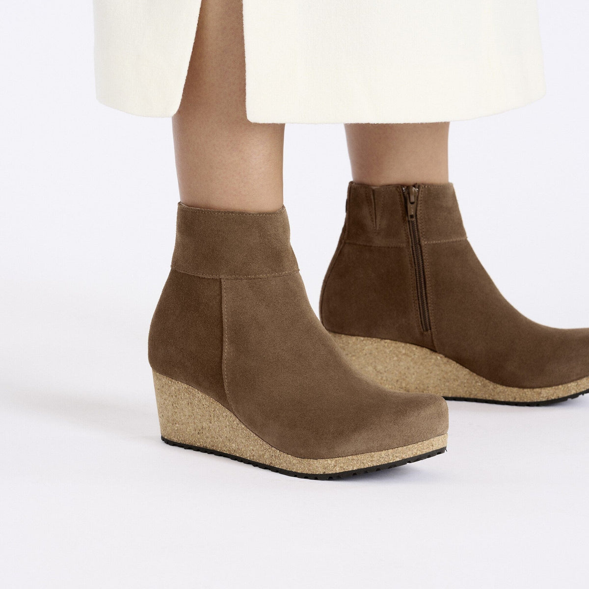 Birkenstock Papillio Ebba dark tan suede wedge ankle boots with cork sole