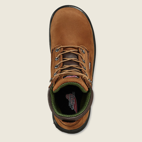 Red Wing men's brown leather 6-inch work boot, top-down view