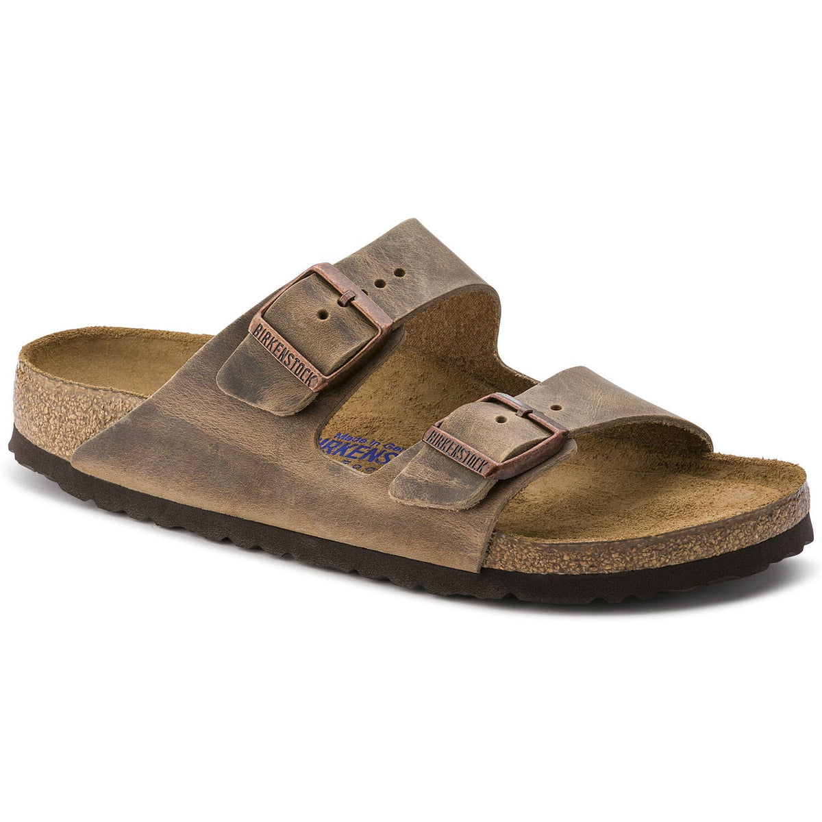Birkenstock Arizona two-strap sandal in tobacco brown oiled leather with cork footbed