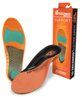 10 Seconds Ultra Arch support insoles in orange, black, and teal with carbon fiber base and box packaging
