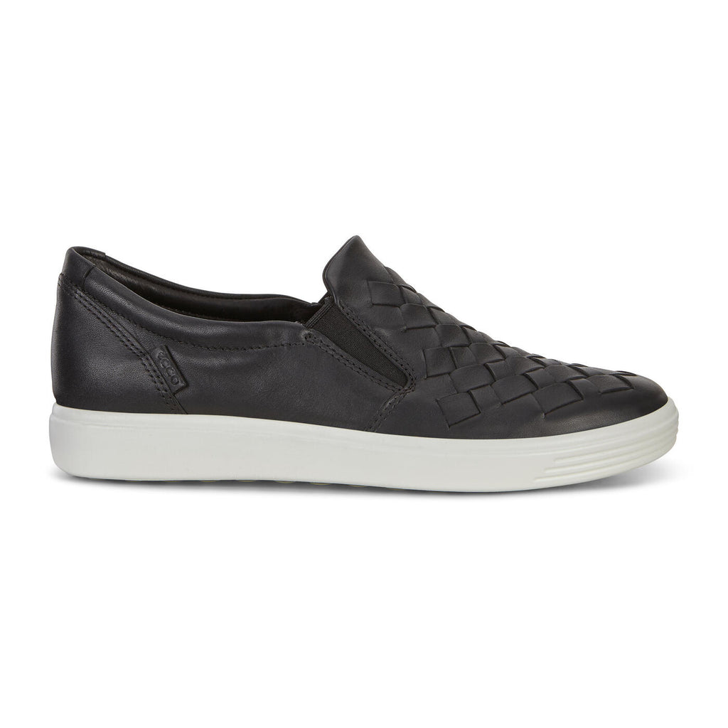 ECCO Women's Soft 7 Woven Slip-On sneaker featuring interlaced leather upper and cushioned sole