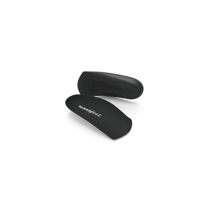 Superfeet Womens EasyFit black 3/4 length insoles, pair shown top and bottom views
