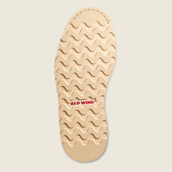 Red Wing cream rubber lug outsole with wavy tread pattern, bottom view