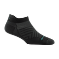 Darn Tough black no-show tab running sock with teal logo and chevron arch support