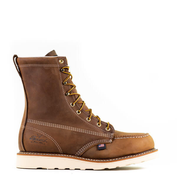 Thorogood men's tall lace-up moc toe work boot with wedge sole and contrast stitching