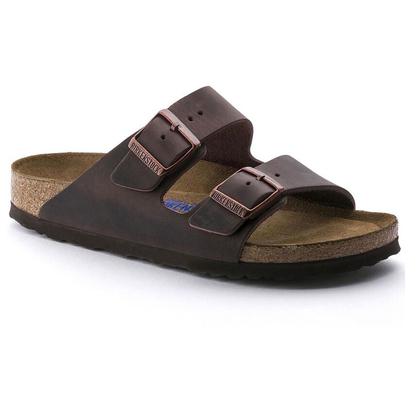 Birkenstock Arizona dark brown oiled leather sandal with two adjustable buckle straps