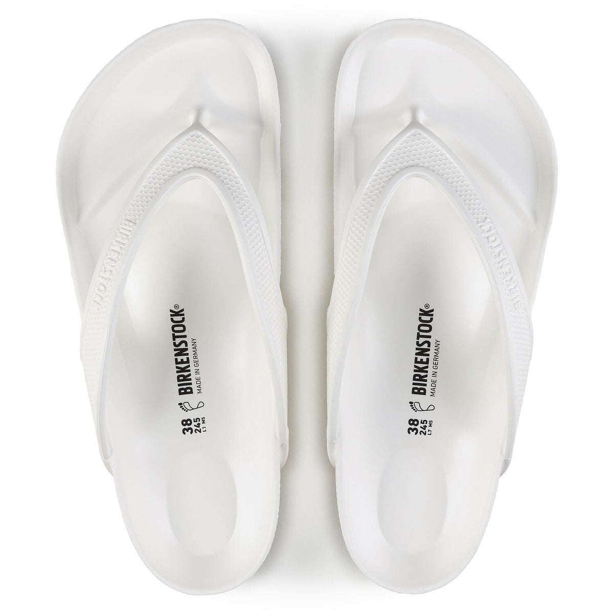 Birkenstock Honolulu EVA white flip flop sandals, top view, size 38