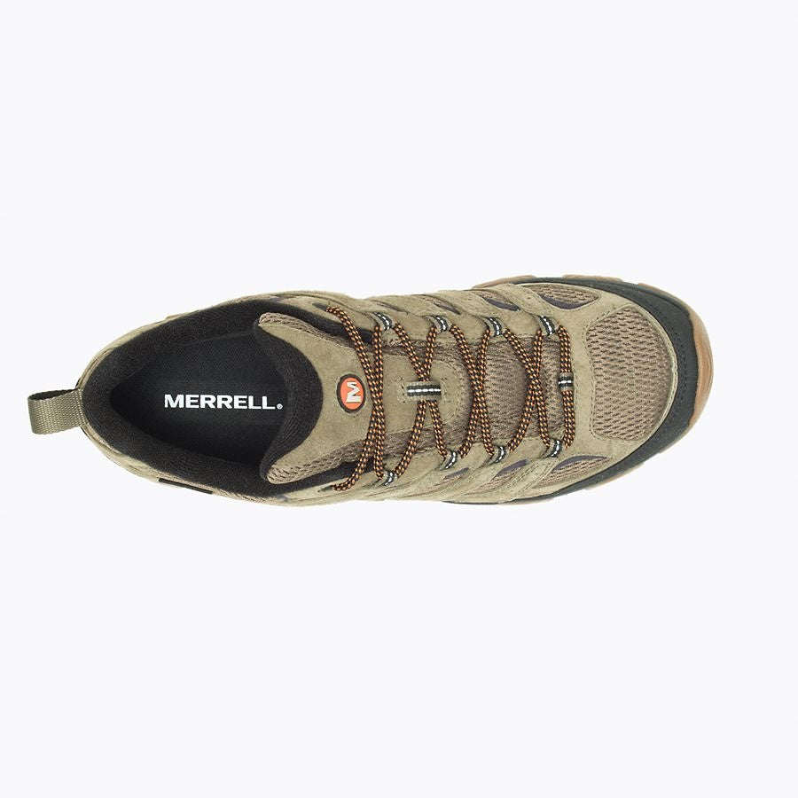 Merrell Mens Moab 3 WP Low hiking shoe shown from top-down angle displaying lacing system and interior