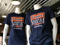Navy heather t-shirts on mannequins with orange Crowe Boot & Shoe Co. Carlinville IL graphic