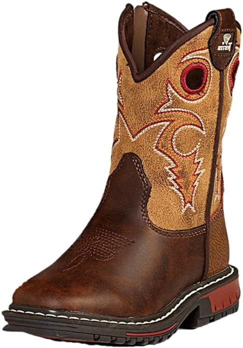 Twister Kids Flynn brown leather cowboy boot with tan embroidered shaft