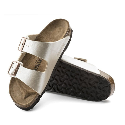 Birkenstock Arizona sandals in eggshell white with two adjustable buckle straps
