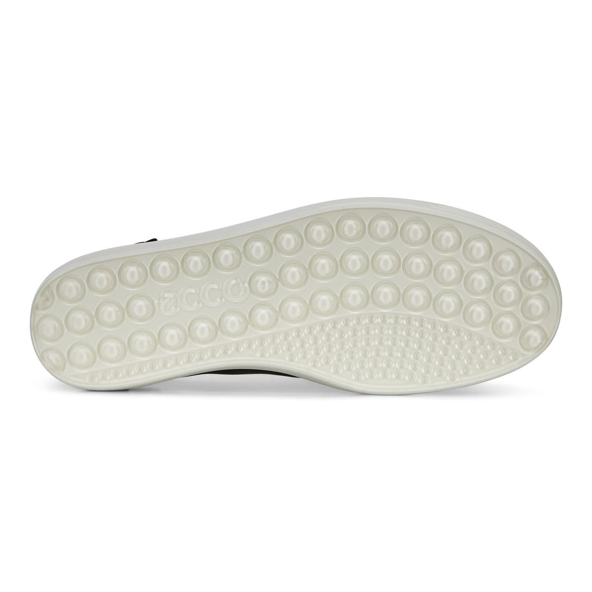 ECCO Soft 7 white rubber outsole with circular bubble tread pattern and brand logo