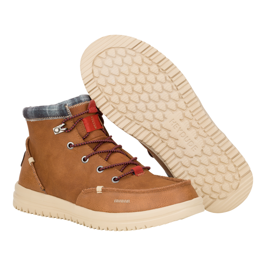 Hey Dude Men's Bradley Classic cognac brown lace-up boots with cream sole