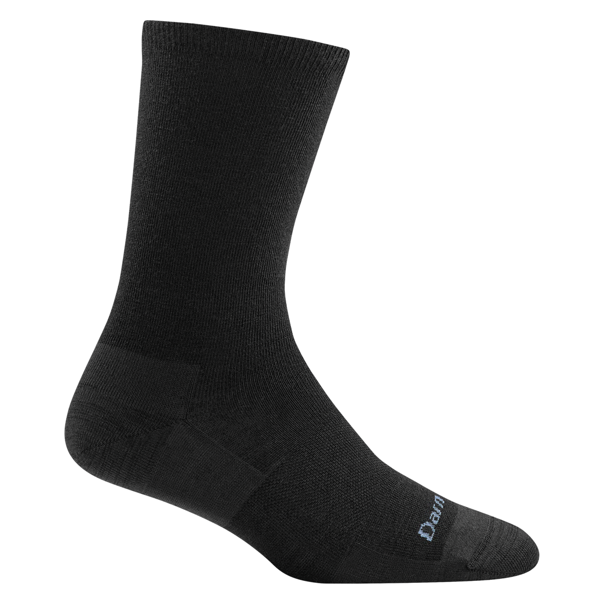 Darn Tough women's black crew sock with smooth knit and branded toe