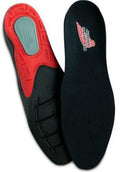 Red Wing Shoes RedBed insoles, black fabric top and red rubber bottom, pair shown