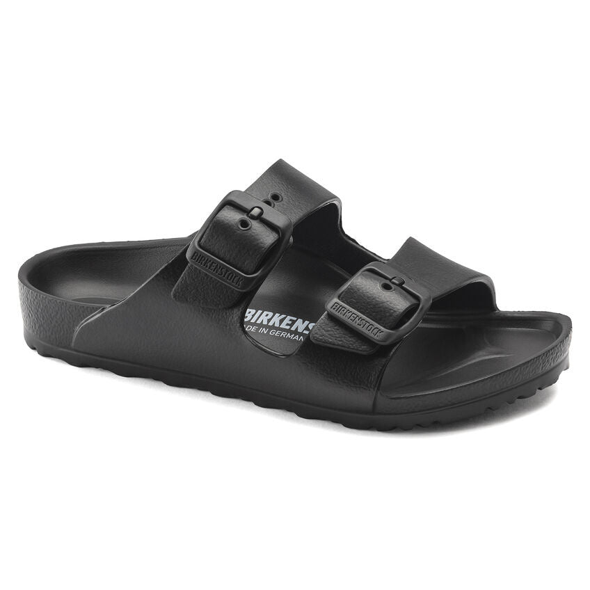 Kids Birkenstock Arizona EVA sandal in black with two adjustable buckle straps