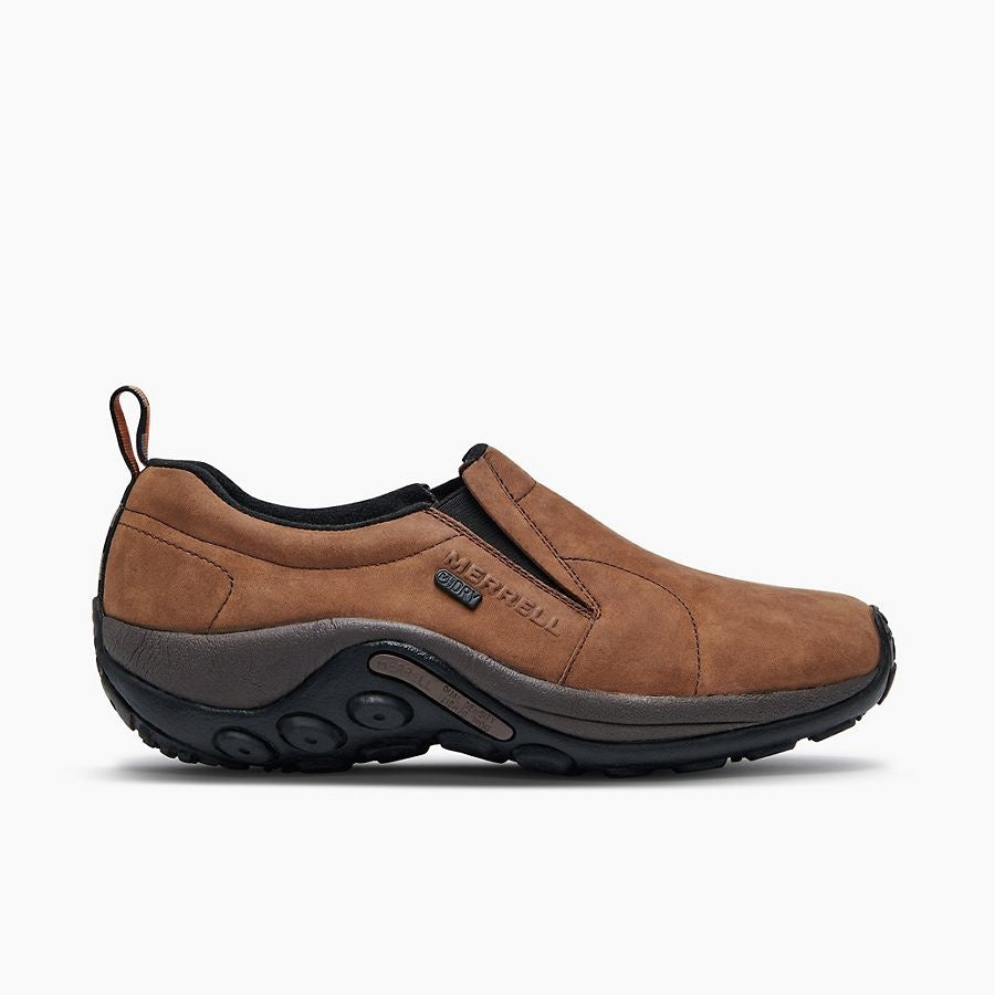 Merrell Jungle Moc brown nubuck waterproof slip-on shoe with rubber outsole