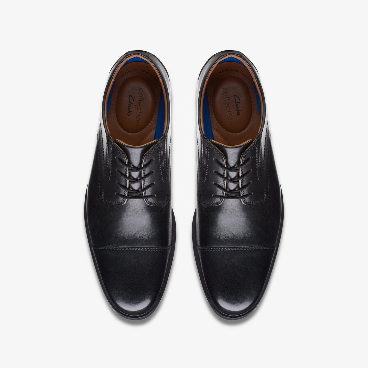 Clarks Whiddon Cap men's leather dress shoes with laces, shown from above