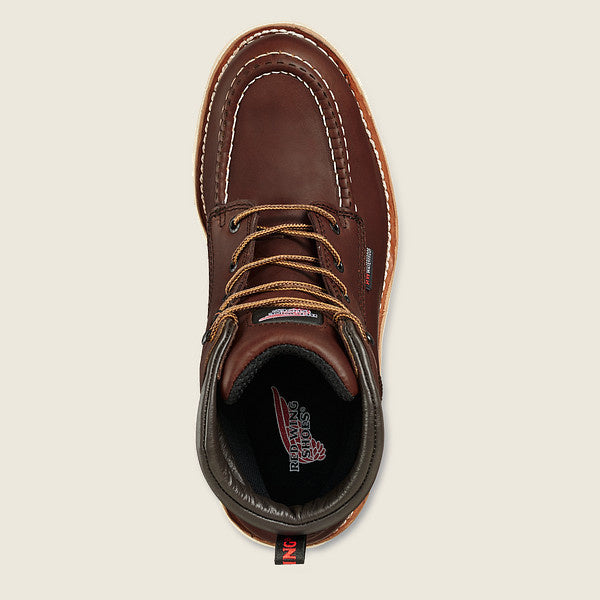 Red Wing men's brown leather 6-inch composite toe waterproof work boot, top view