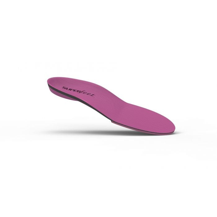 Superfeet Berry pink full-length shoe insole with arch support, side view