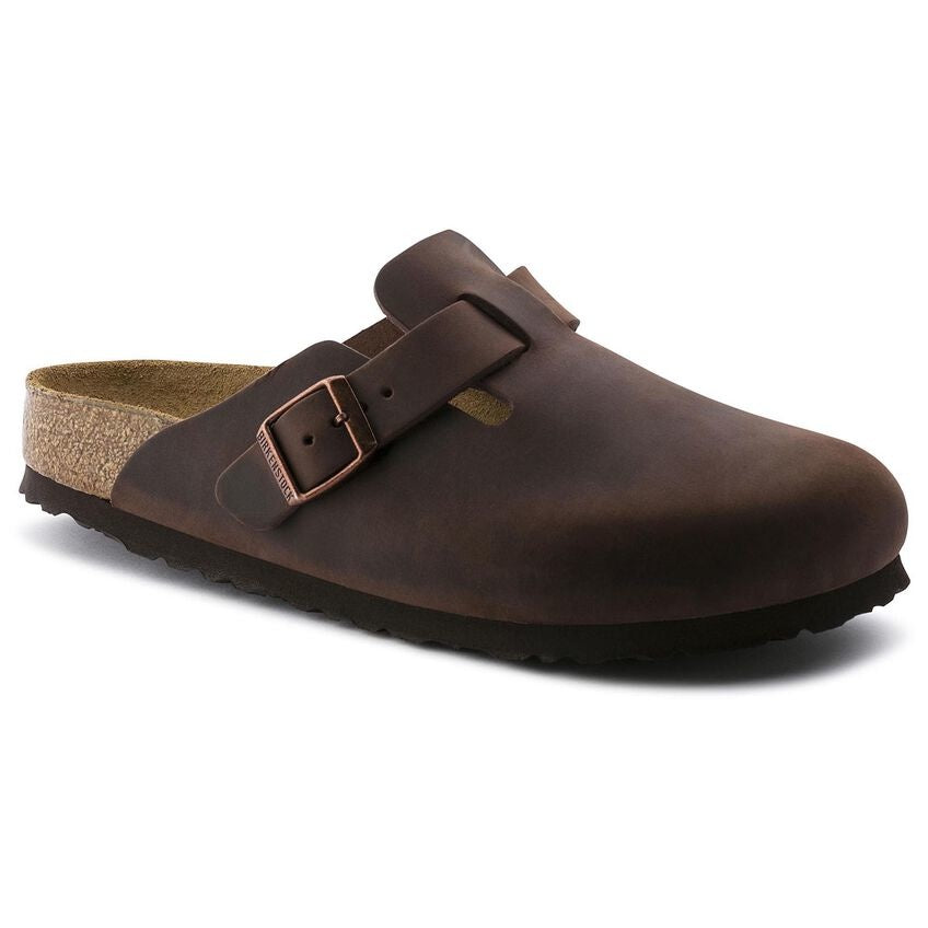 Birkenstock Boston tobacco brown oiled leather clog with adjustable buckle strap