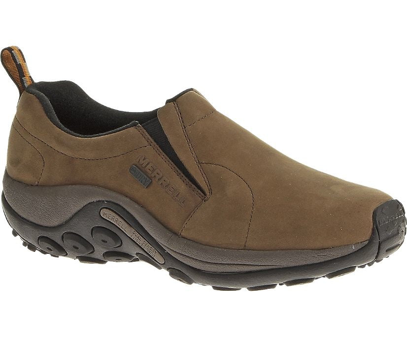 Merrell Jungle Moc brown nubuck waterproof slip-on shoe with rubber outsole