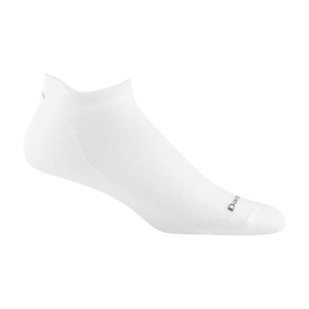 Darn Tough white no-show tab running sock, ultra-lightweight, side profile view