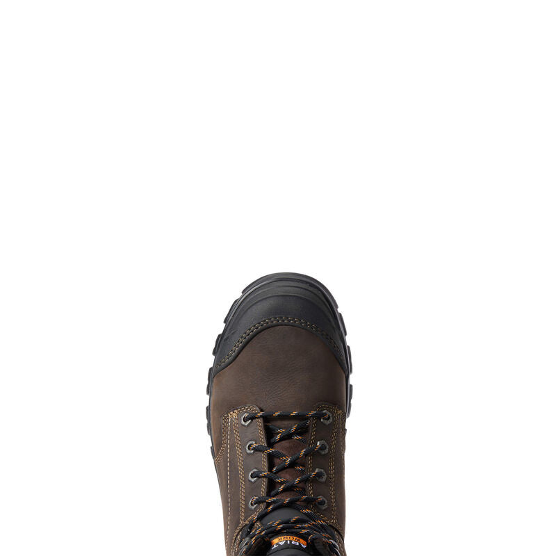 Ariat Treadfast waterproof steel toe work boot with lace-up closure, viewed from above