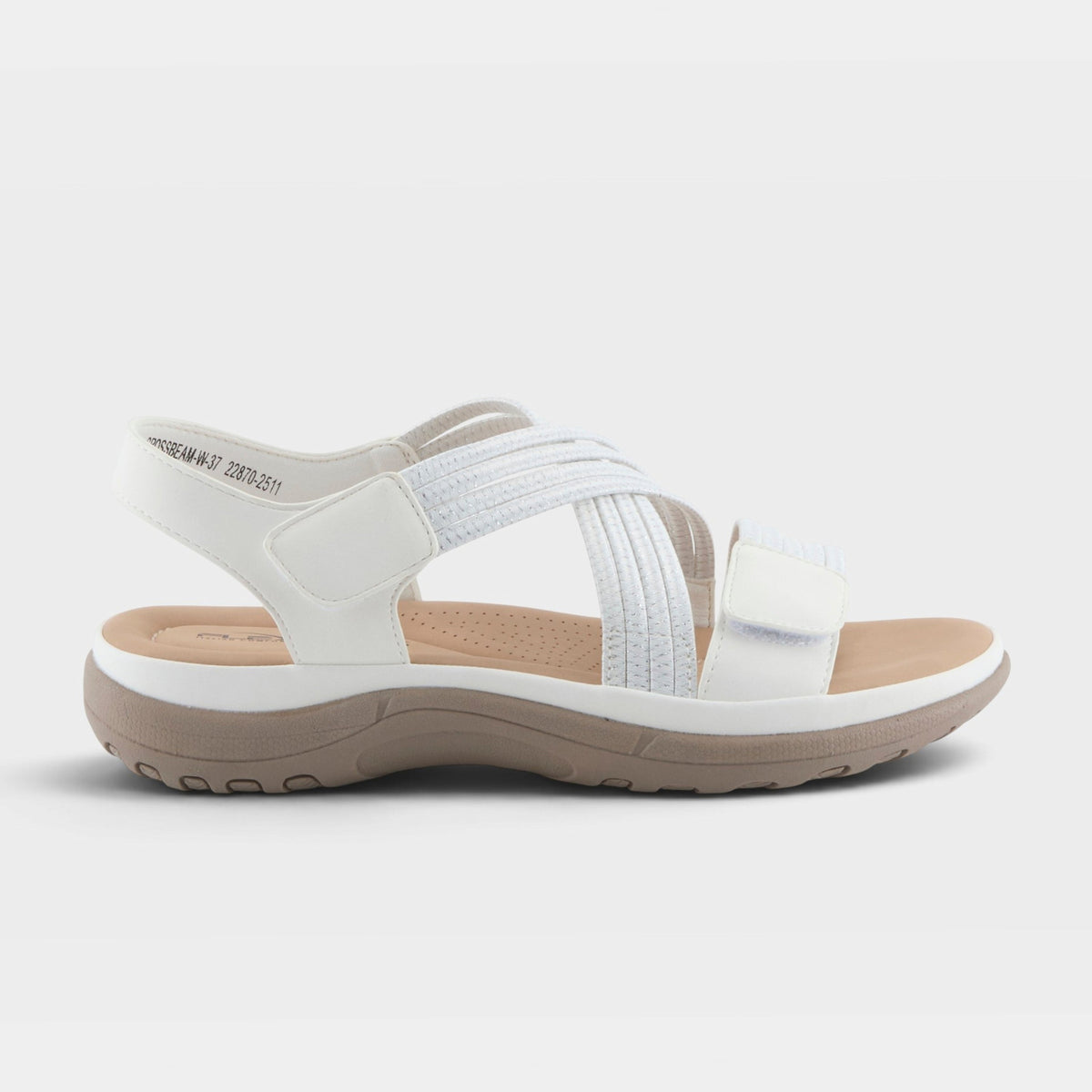 Flexus Crossbeam women's strappy sandal with elastic crossover bands and cushioned sole
