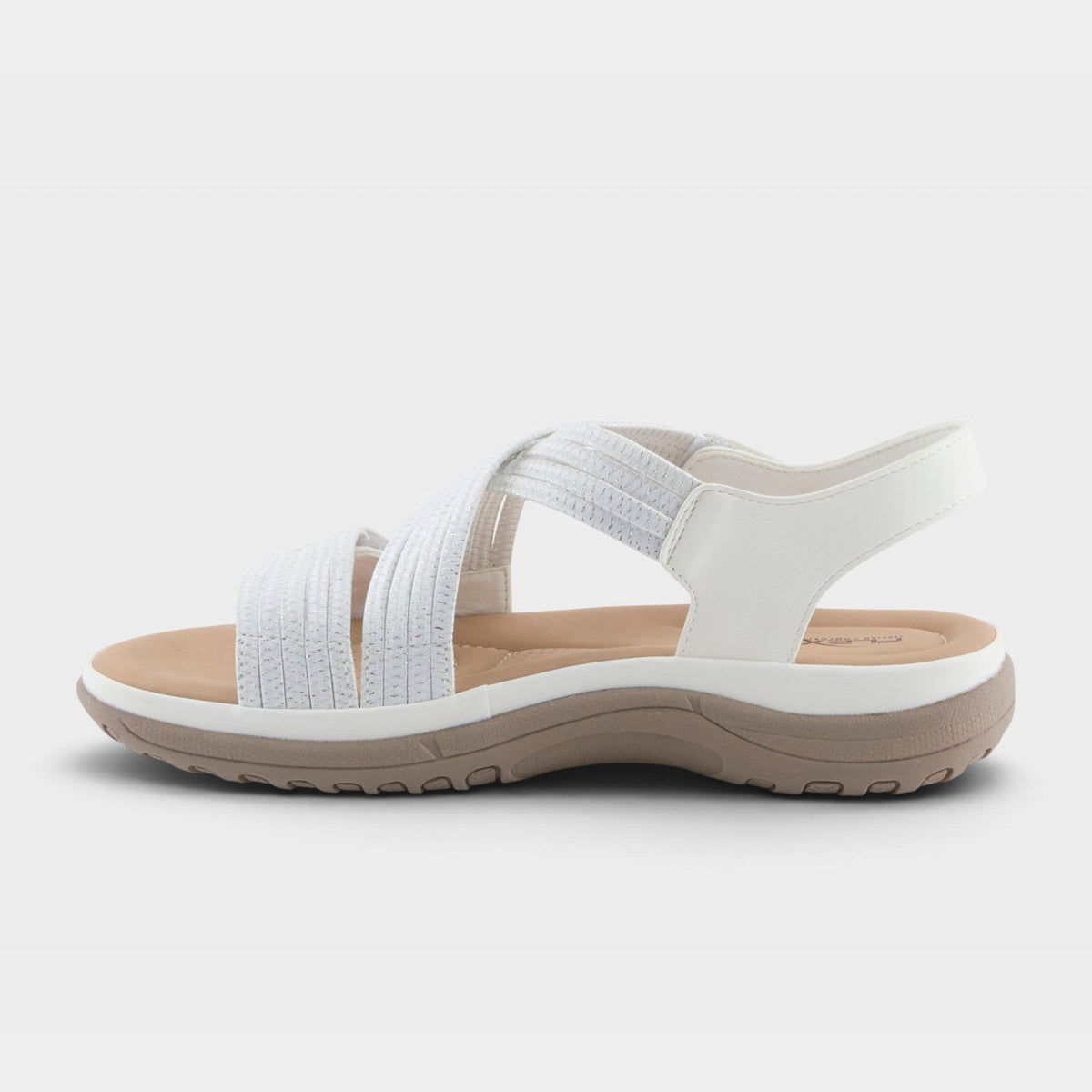 Flexus Crossbeam women's strappy sandal with cushioned sole and hook-and-loop closure, side view