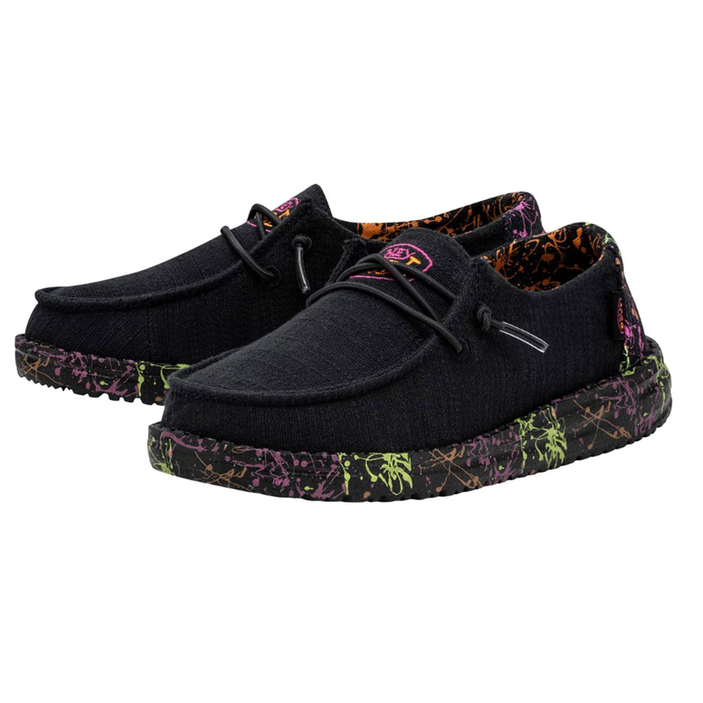 Hey Dude Girls Wendy Glo slip-on shoes with neon splatter sole and lace detail