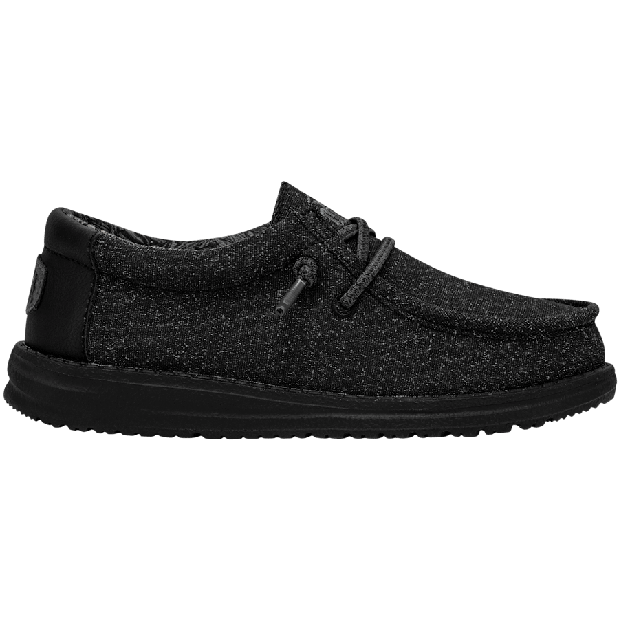 Hey Dude Boys Wally slip-on casual shoe with textured fabric upper and lace detail, lateral view