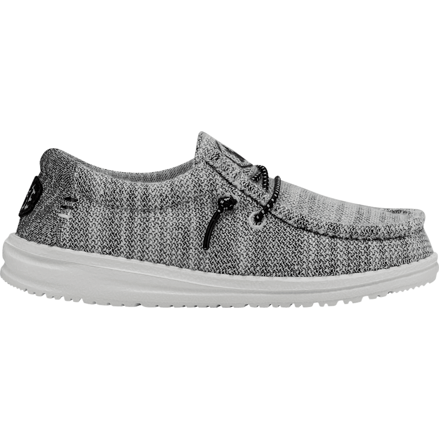 Hey Dude Boys Wally Stretch slip-on loafer with knit upper and white sole, side view