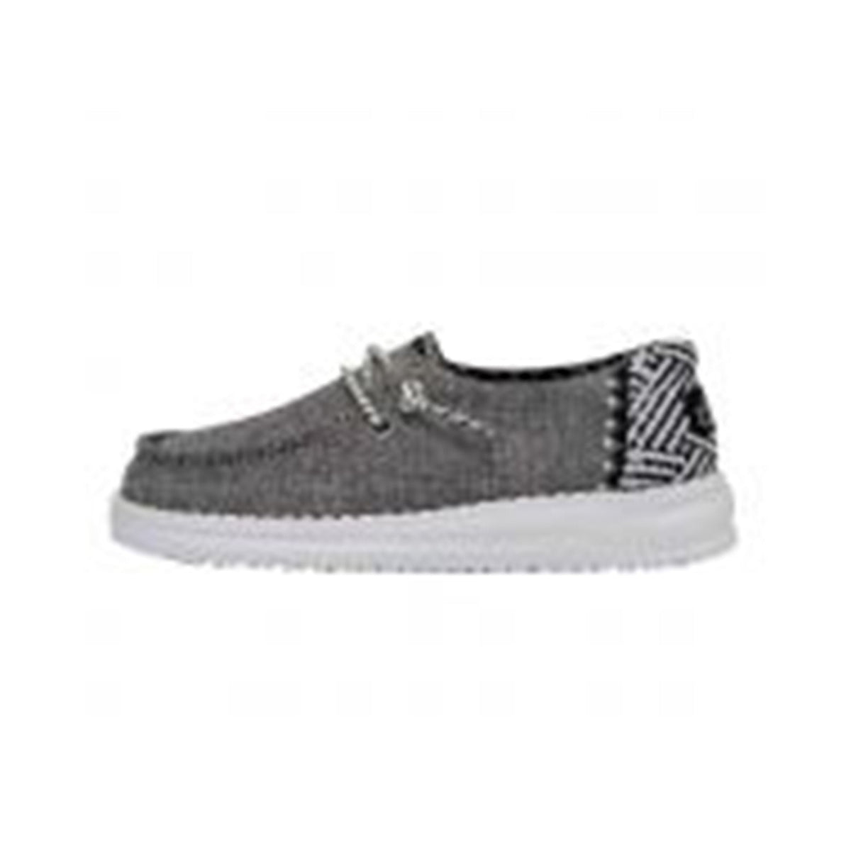 Hey Dude toddler slip-on shoe with chambray upper, geometric heel accent, and white sole