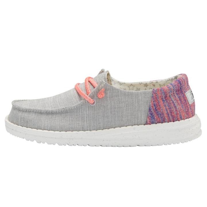 Hey Dude Girls Wendy slip-on shoe with coral laces and colorful knit heel panel