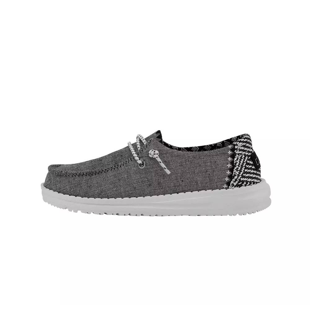 Hey Dude Girls Wendy slip-on shoe with elastic laces and patterned heel panel, lateral view