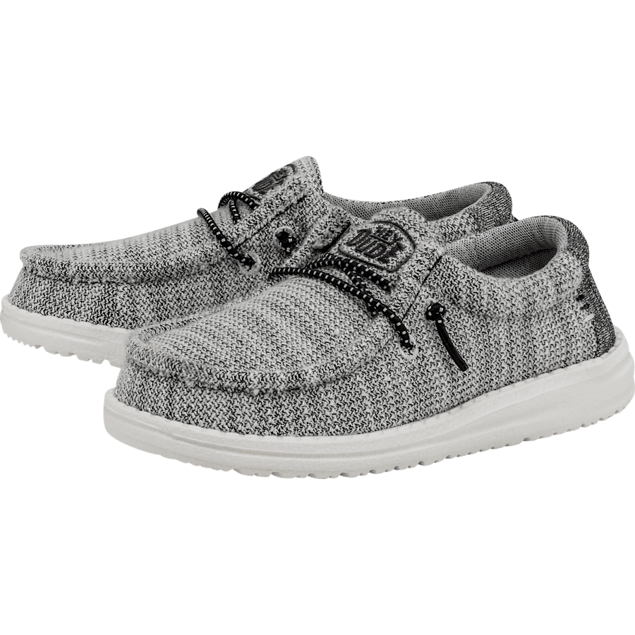 Hey Dude boys slip-on knit sneakers with white sole and elastic lace detail, pair view