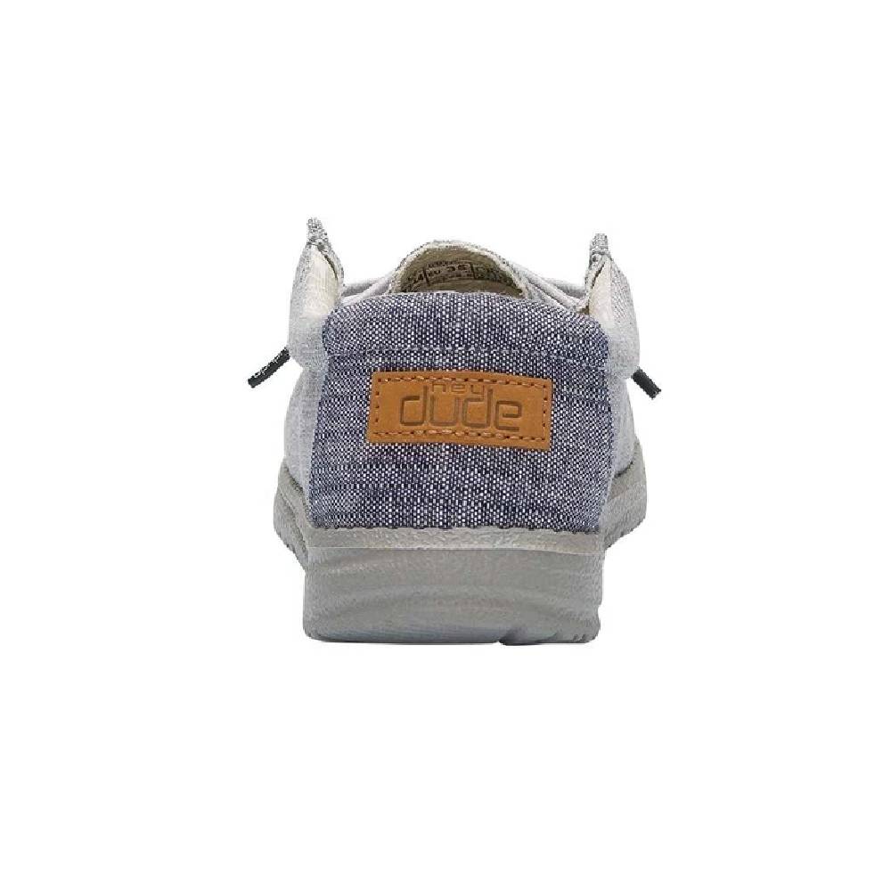 Hey Dude Boys Wally shoe rear view showing branded leather patch and canvas upper