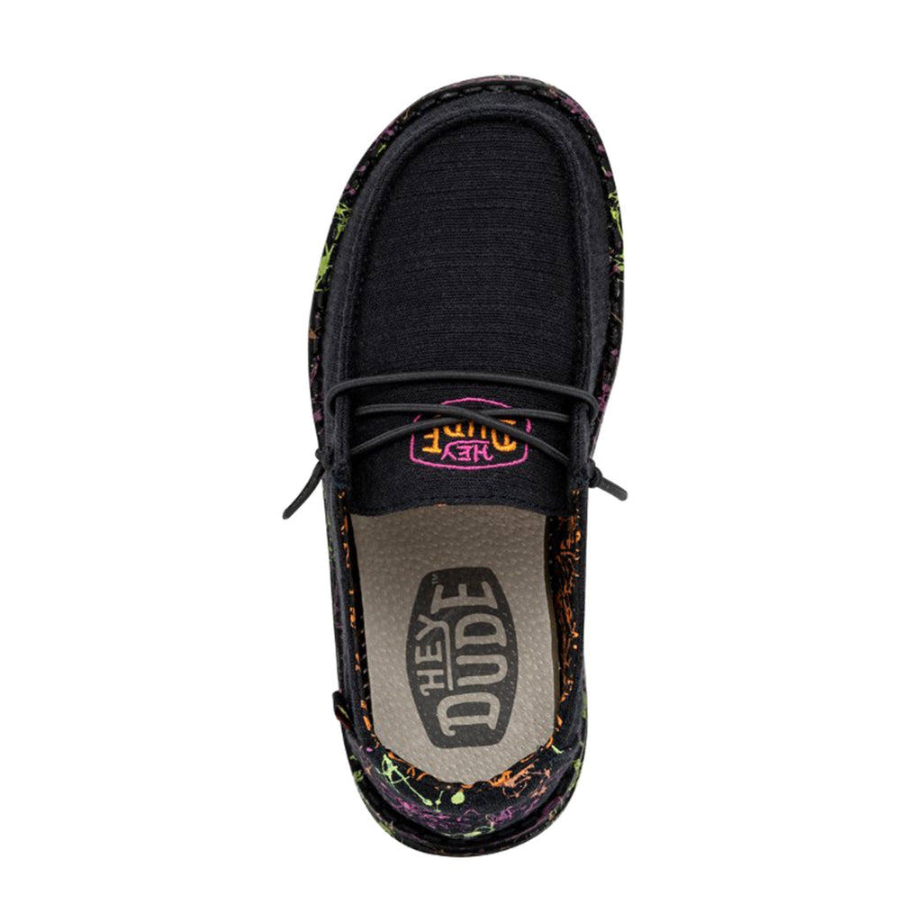 Hey Dude Girls Wendy slip-on shoe shown from top-down view with lace detail