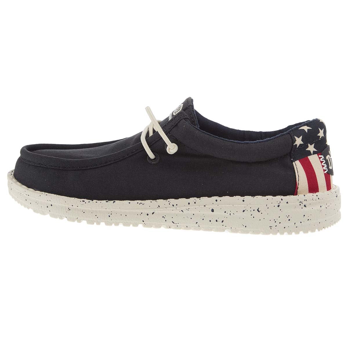 Boys Hey Dude Wally T Americana slip-on shoe with American flag accent and speckled sole