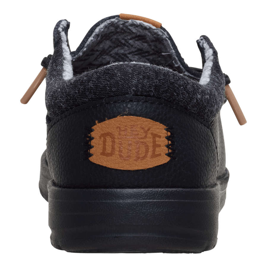 Hey Dude Boys Paul Youth shoe rear view showing brand logo patch and heel detail