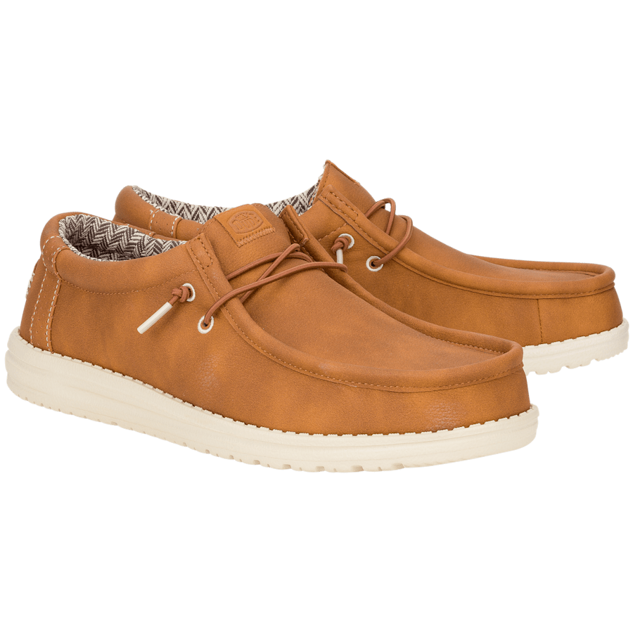 Hey Dude Boys Wally Classic lace-up moccasin-style shoes with cream rubber sole, pair angled view