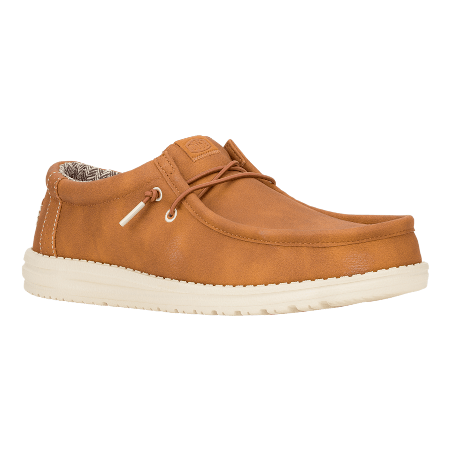 Hey Dude Boys Wally Classic slip-on shoe with lace detail and white sole, side view