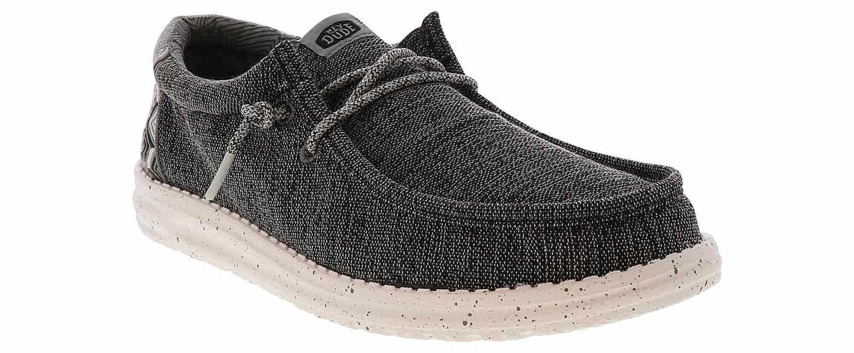 Hey Dude Wally Coastline men's casual slip-on shoe with textured knit upper and white speckled sole