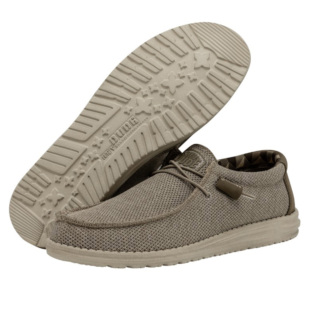 Hey Dude Wally Sox men's casual slip-on shoes shown from top and sole angles